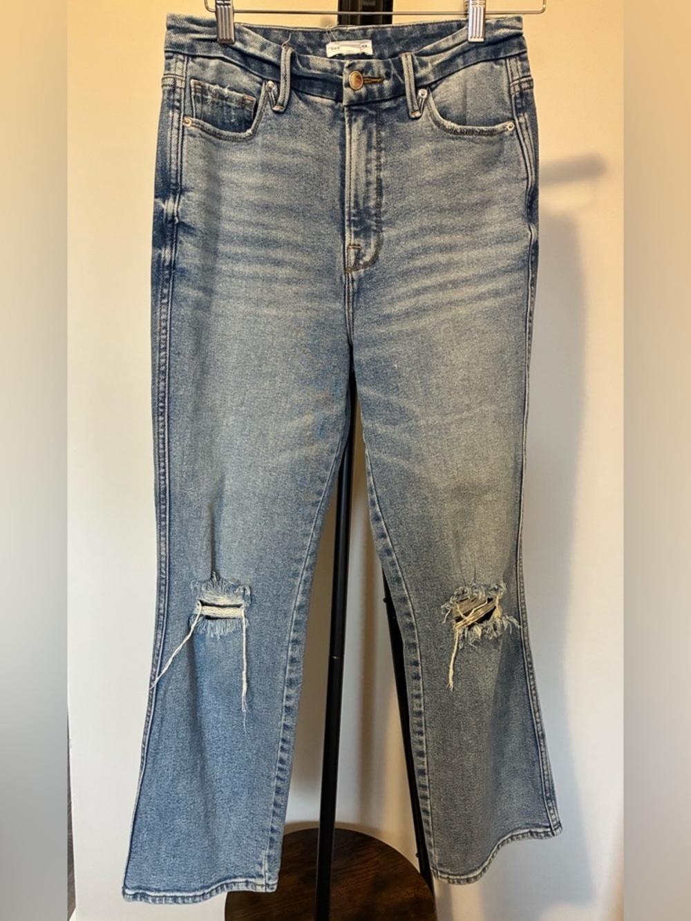 Good American Light Wash Straight Leg Distressed Jeans